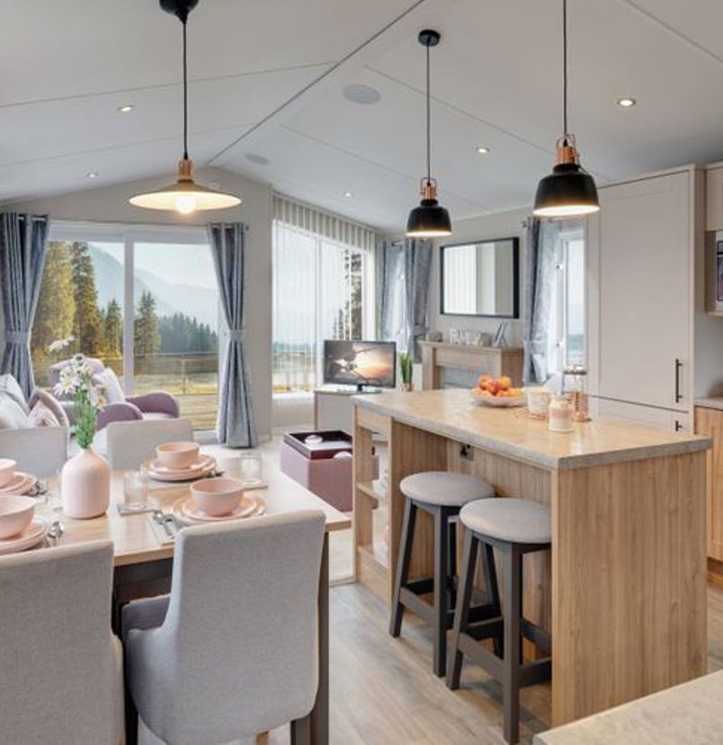 Internal of a caravan open plan living space