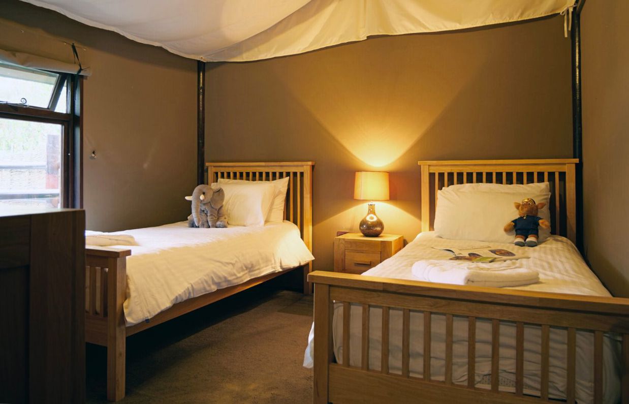 Internal of safari tent twin bedroom