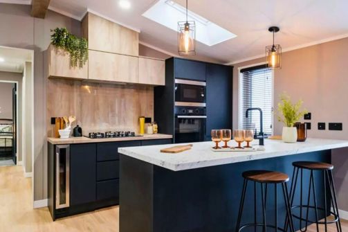 Internal of a lodge open plan kitchen