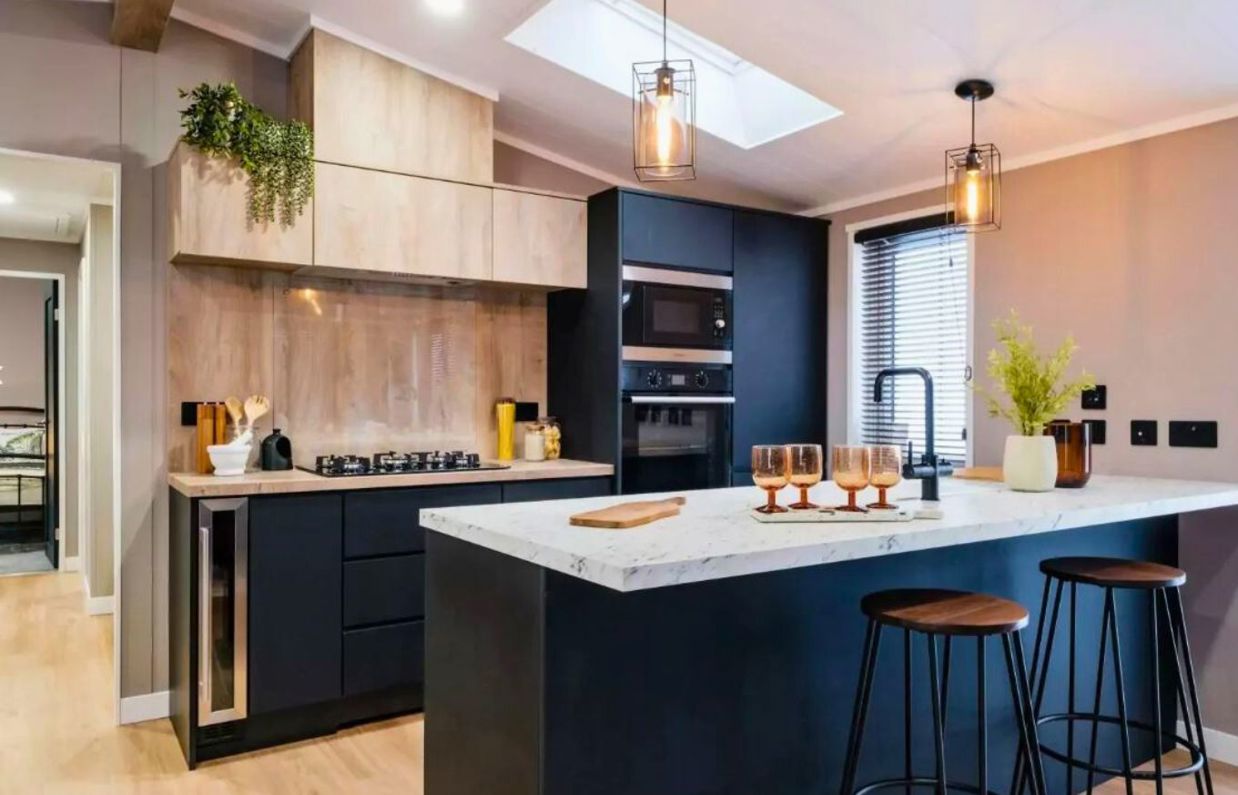 Internal of a lodge open plan kitchen