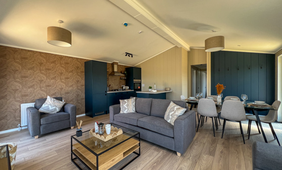 Internal of a luxury lodge open plan living space
