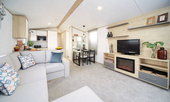 Internal of a caravan open plan living space