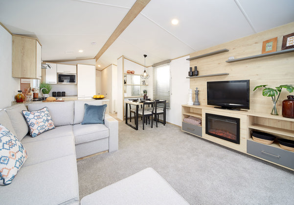 Internal of a caravan open plan living space