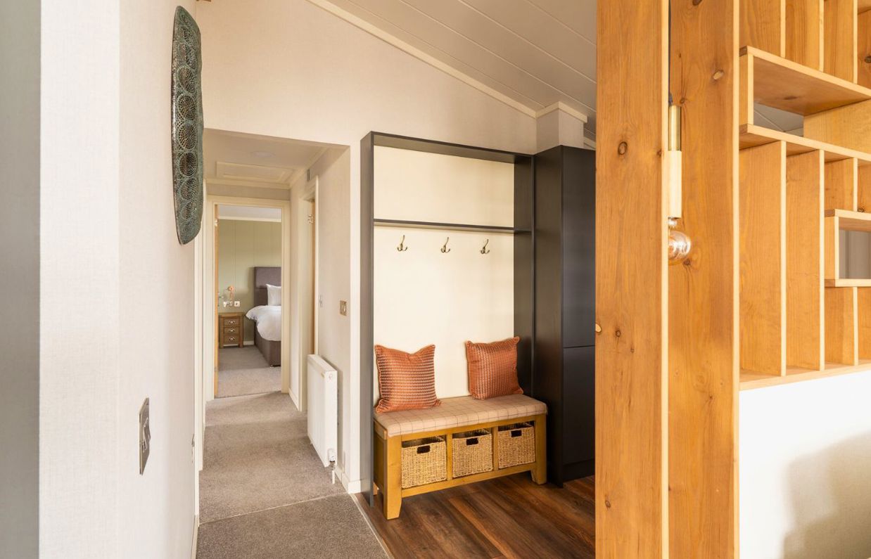 Internal of a luxury lodge entranceway with cloakroom area