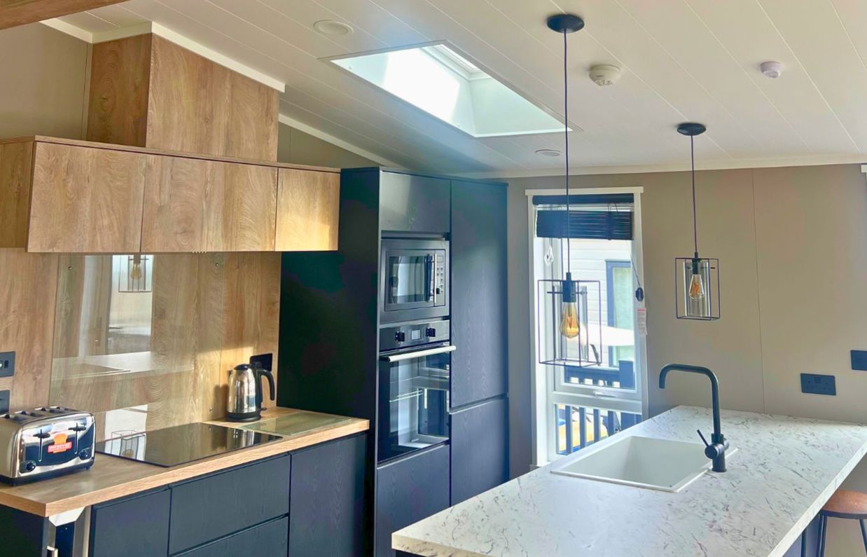 Internal of a lodge open plan kitchen