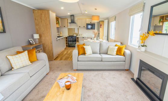 Internal of a caravan open plan living space
