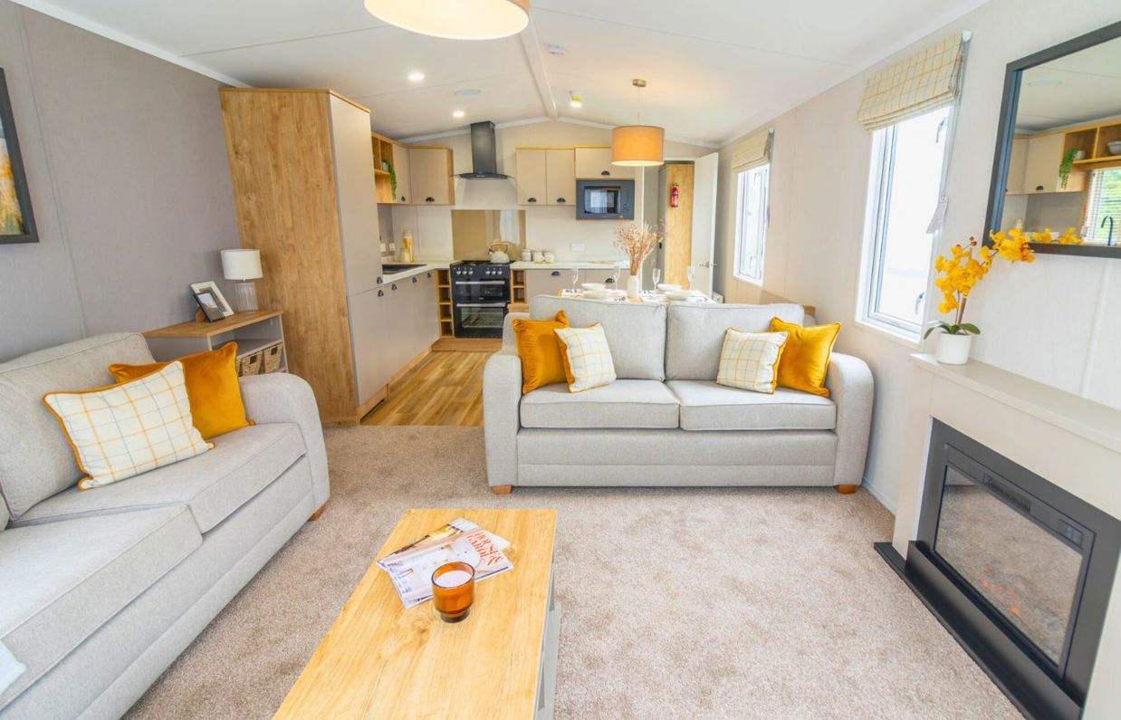 Internal of a caravan open plan living space