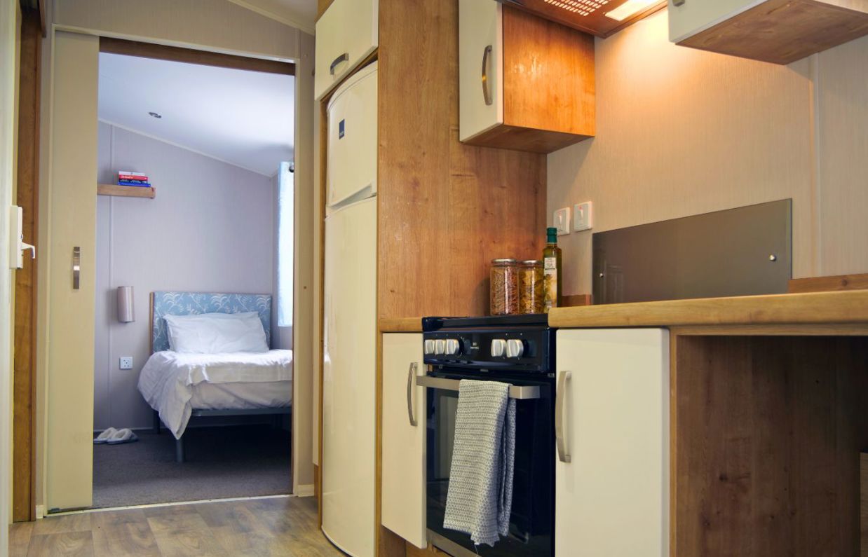 Internal of an accessible caravan open plan kitchen