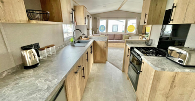 Internal of a caravan open plan living space