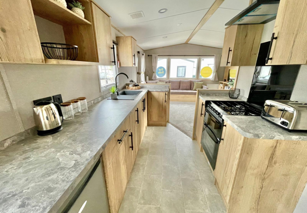 Internal of a caravan open plan living space