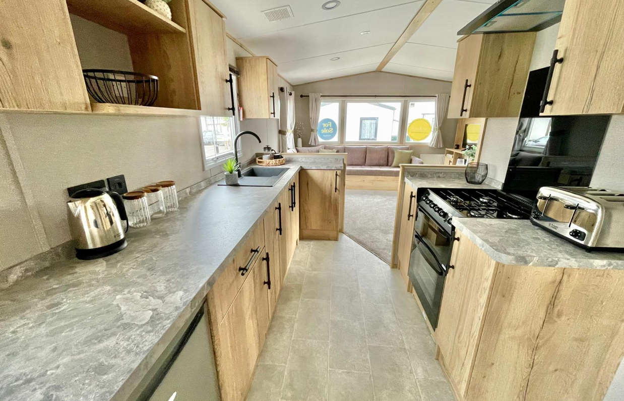Internal of a caravan open plan living space