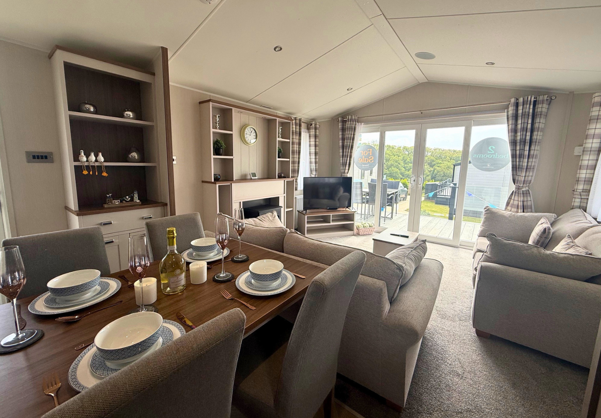 Internal of a caravan open plan living space