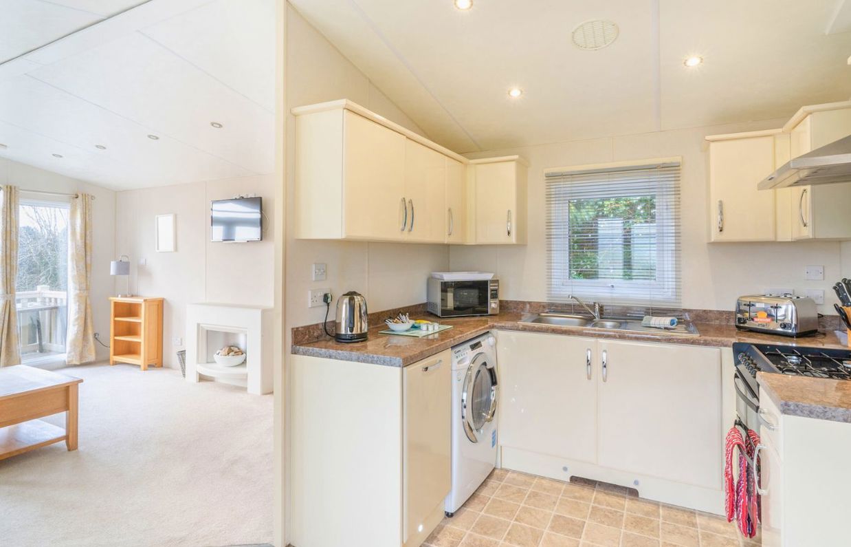 Internal of a caravan open plan kitchen 