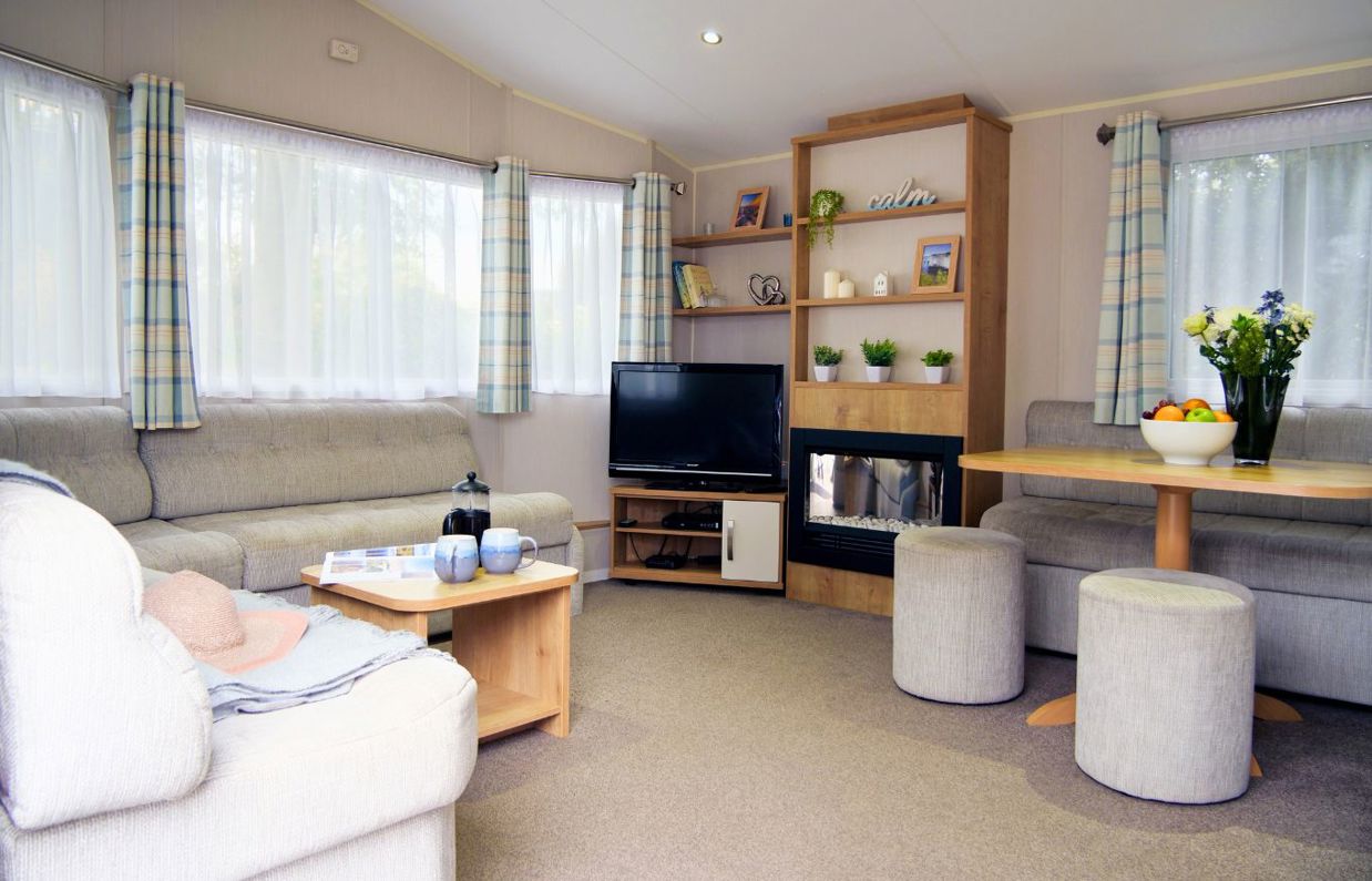 Internal of an accessible caravan spacious open plan living area 