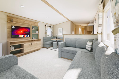 Internal of a caravan open plan living space