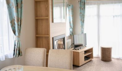 Internal of a caravan open plan living space