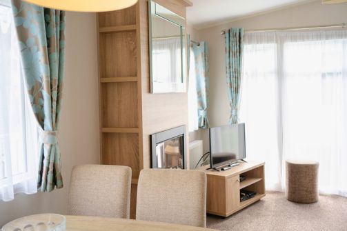Internal of a caravan open plan living space