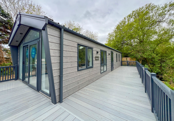External of a caravan on pitch with decking