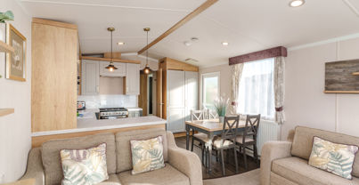 Internal of a caravan open plan living space