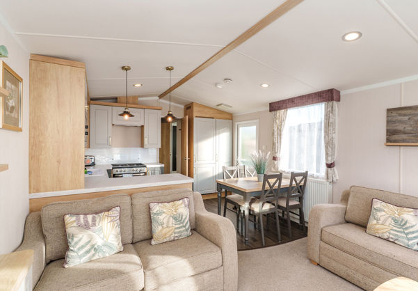 Internal of a caravan open plan living space