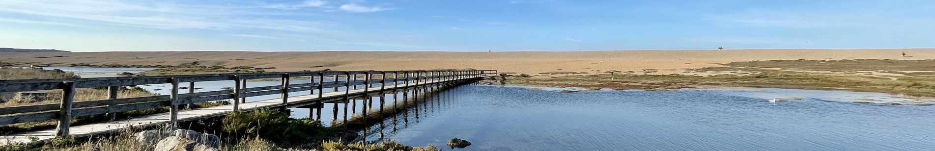 View of walkway and lagoon at chesil beach