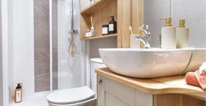 Internal of a caravan bathroom with shower