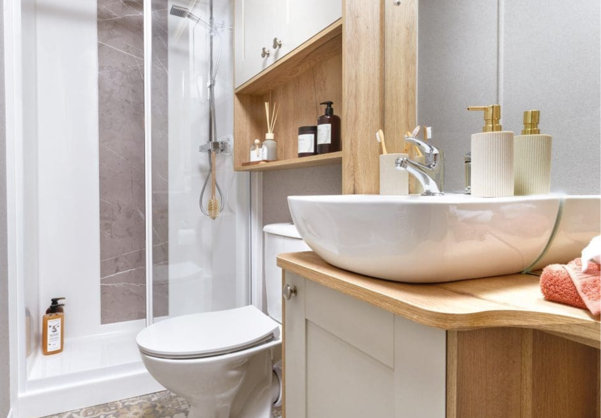 Internal of a caravan bathroom with shower
