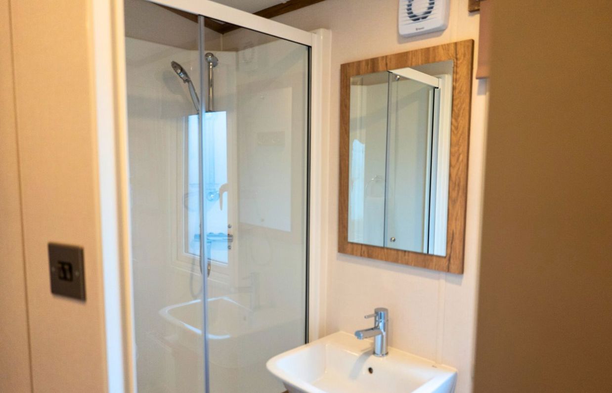 Internal of a caravan bathroom shower and sink