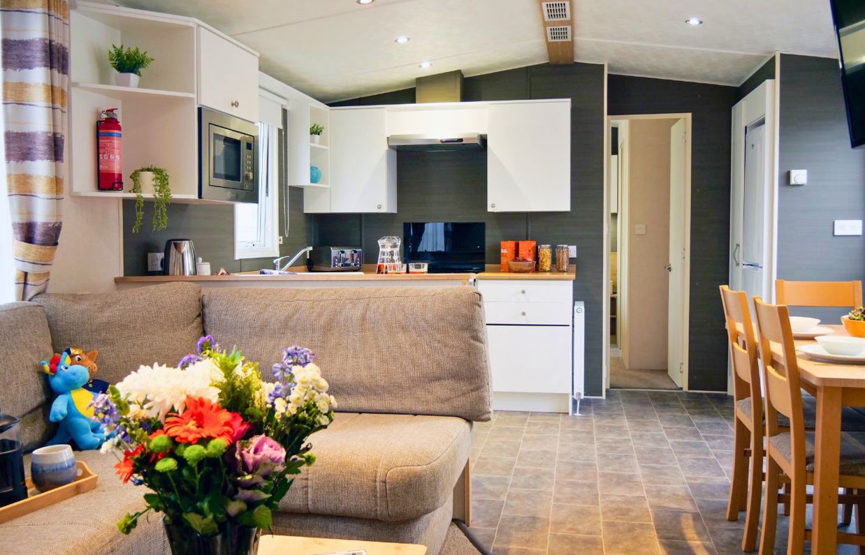 Internal of a caravan open plan living space