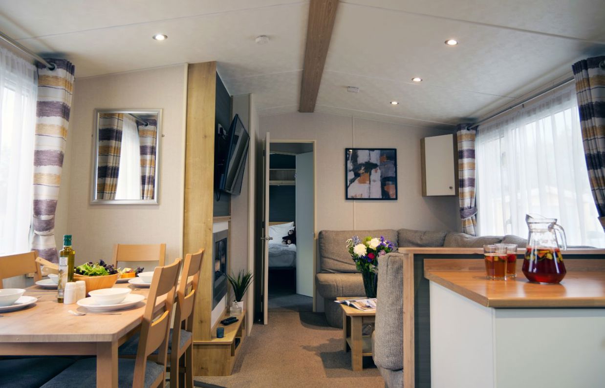 Internal of a caravan open plan living space