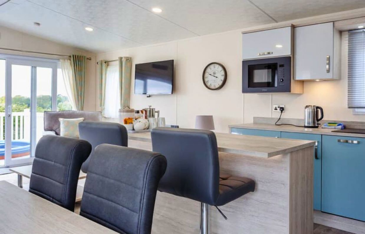 Internal of a caravan open plan kitchen diner