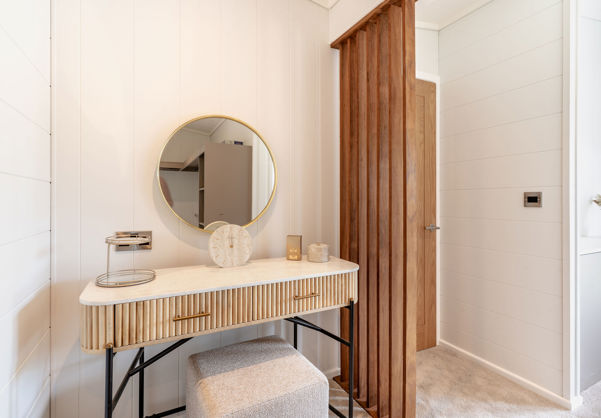 Internal of a luxury lodge master bedroom dressing area