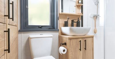 Internal of a caravan bathroom with shower