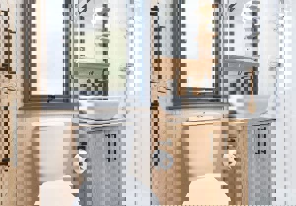 Internal of a caravan bathroom with shower