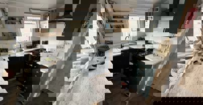 Internal of a caravan open plan kitchen