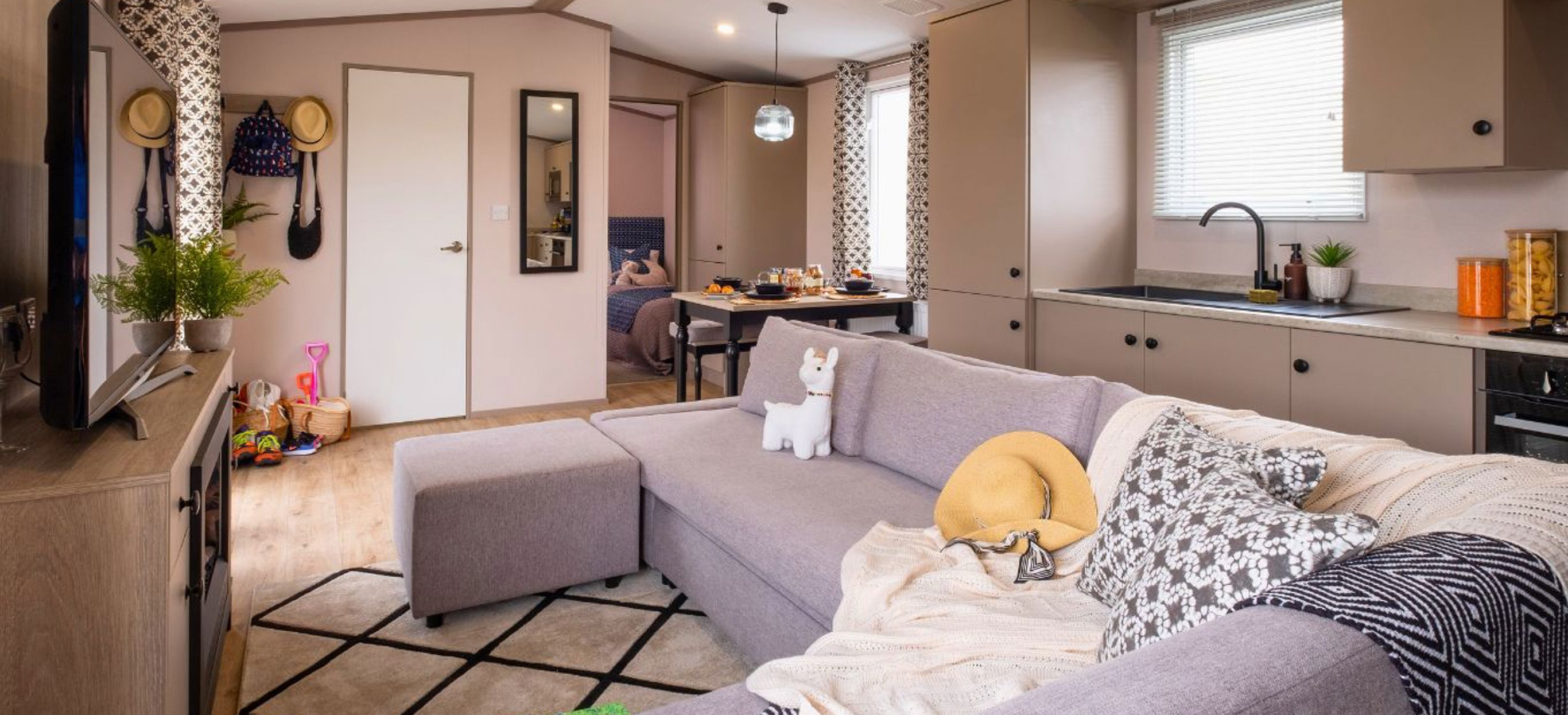 Internal of a caravan open plan living space