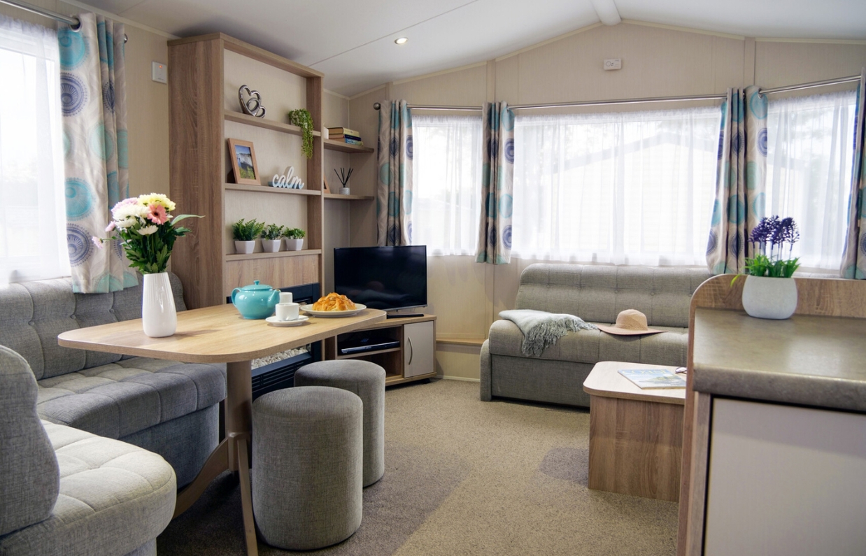 Internal of a caravan open plan living space