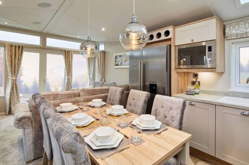 Internal of a caravan open plan living space