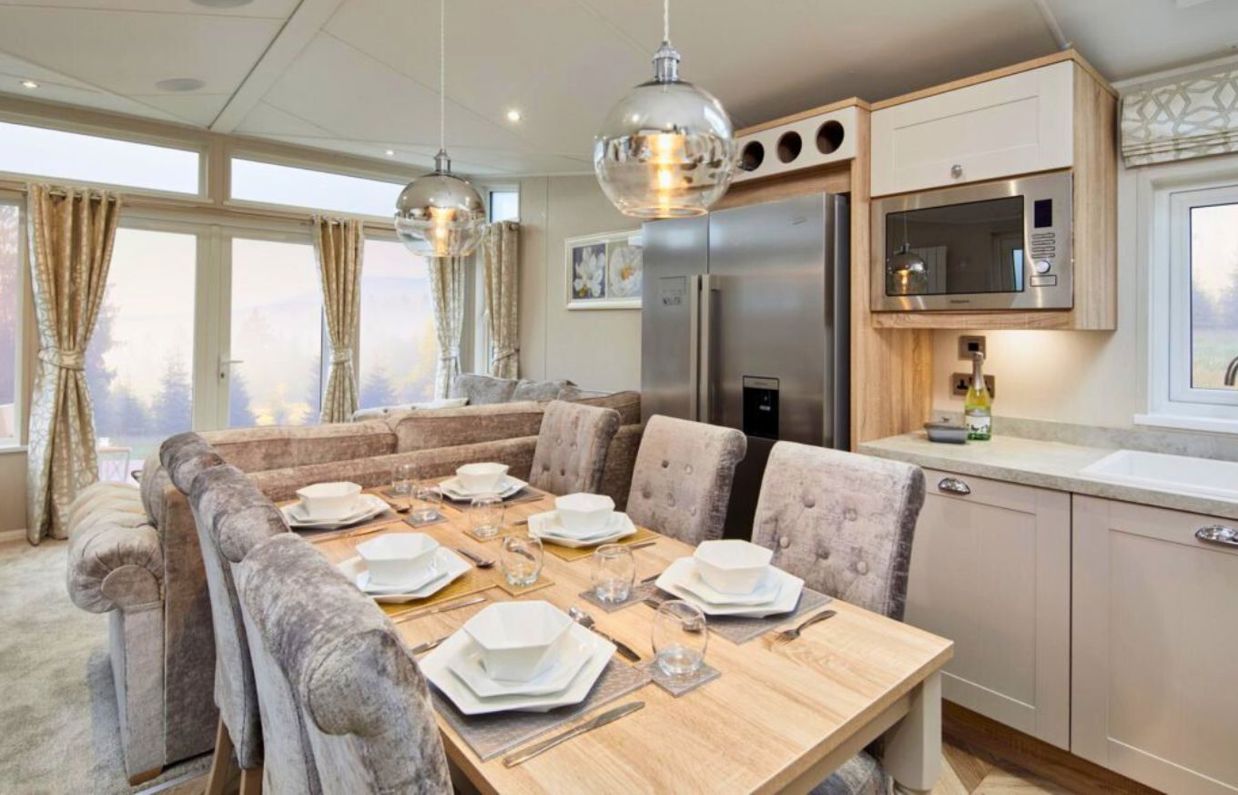 Internal of a caravan open plan living space