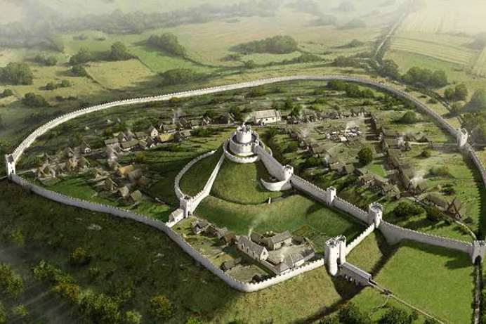 Launceston Castle from Above on Hill Mound