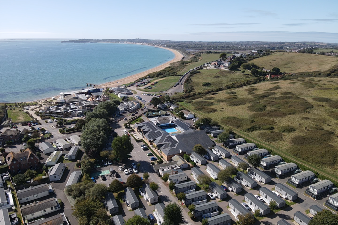 An aerial view of Bowleaze Cove holiday park
