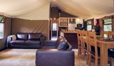 Internal of safari tent open plan living space