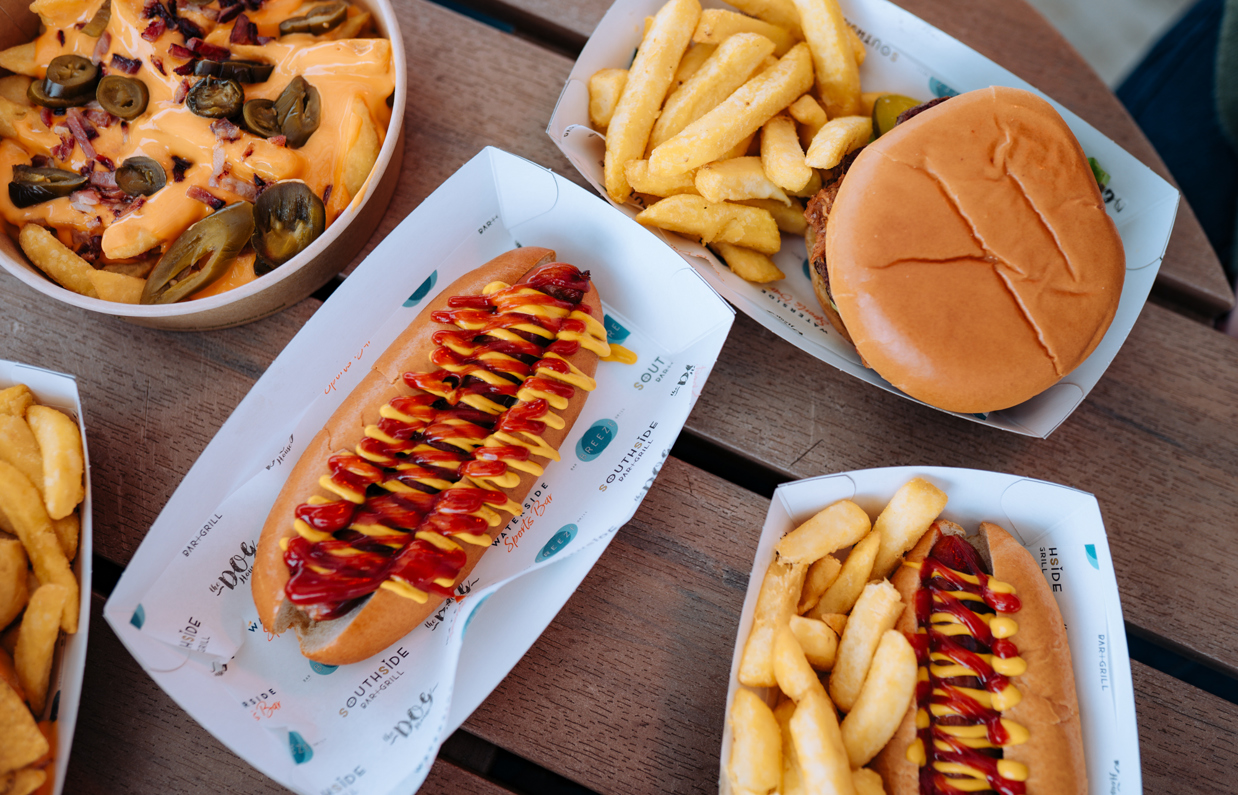 A selection of street food including burgers, hot dogs and loaded fries from The Doghouse at Bowleaze Cove Holiday Park & Spa