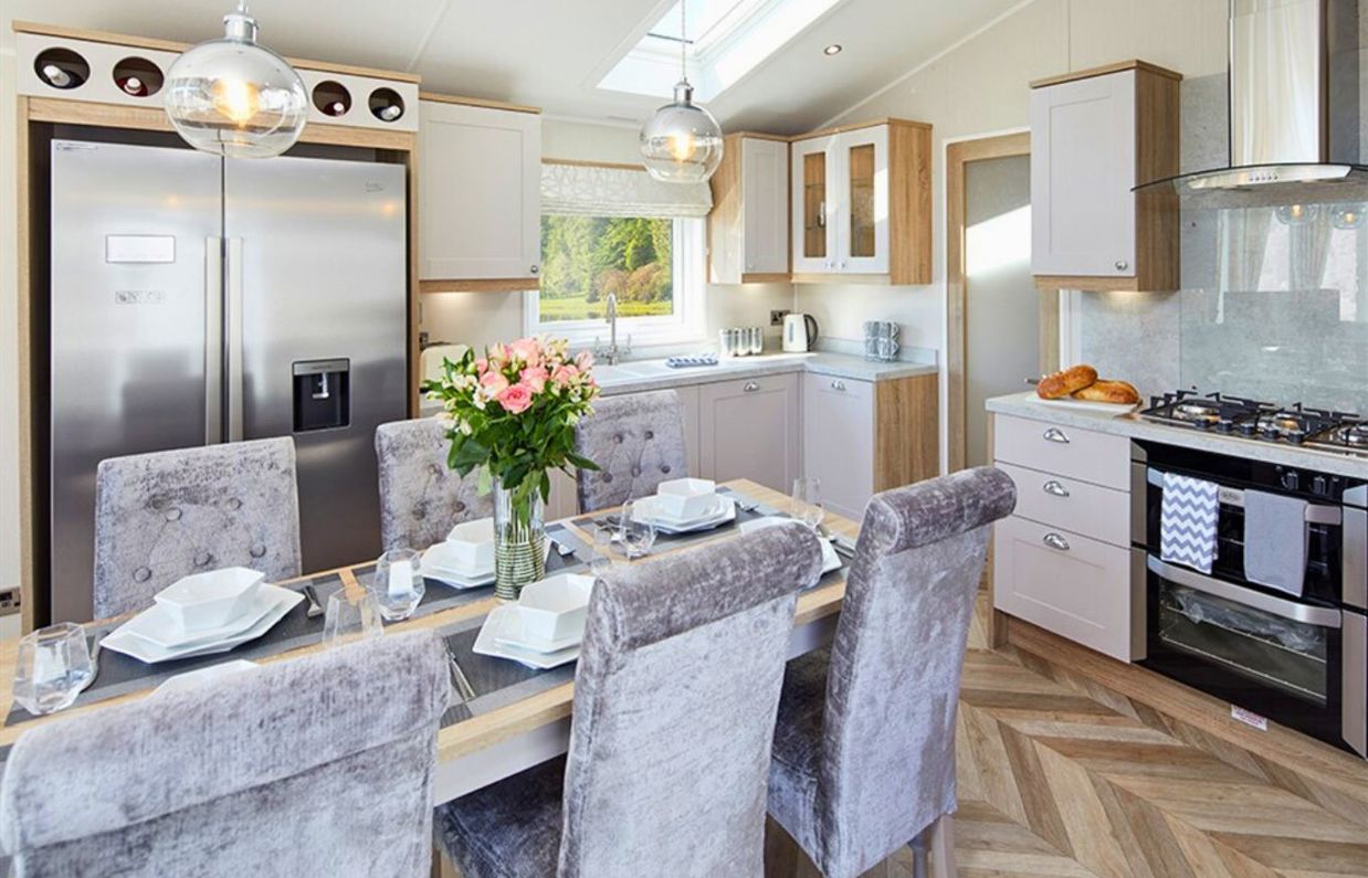 Internal of a caravan open plan kitchen diner