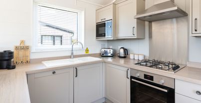 Internal of a cabin open plan kitchen