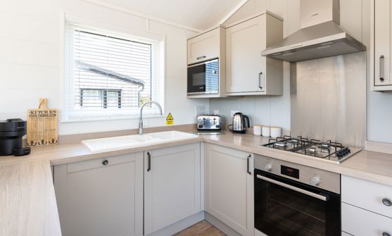 Internal of a cabin open plan kitchen