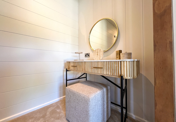 Internal of a luxury lodge master bedroom dressing area
