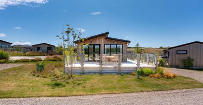 External of a luxury lodge with decking