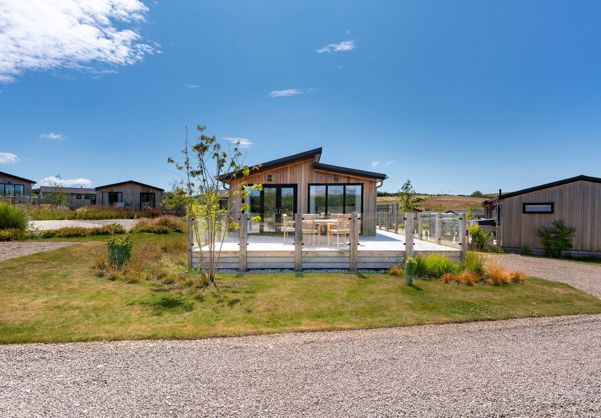 External of a luxury lodge with decking