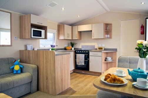 Internal of a caravan open plan kitchen